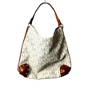 Michael Kors Serena shoulder bag signature vanilla monogram acorn leather trim